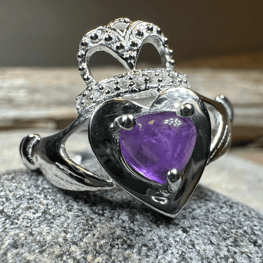 Noble Heart Amethyst Claddagh Ring - 6