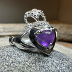 Noble Heart Amethyst Claddagh Ring