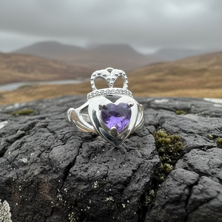Noble Heart Amethyst Claddagh Ring