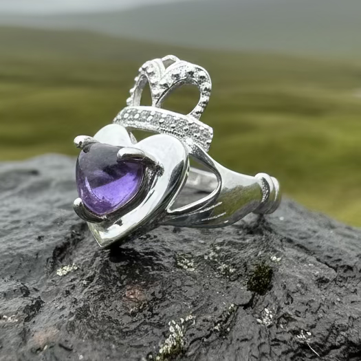 Noble Heart Amethyst Claddagh Ring