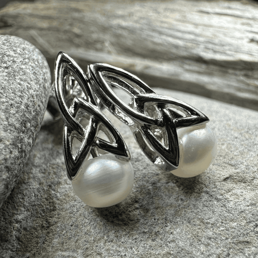 Trinity Knot Pearl Post Earring - Sterling silver