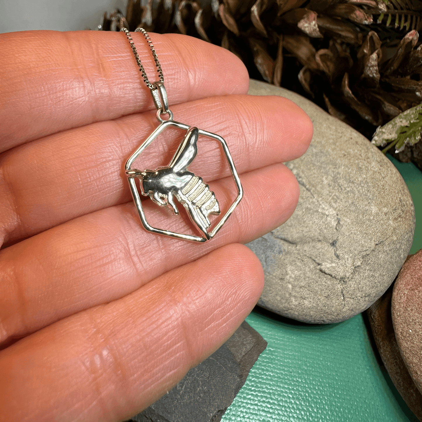 Honeycomb Bee Necklace - 18