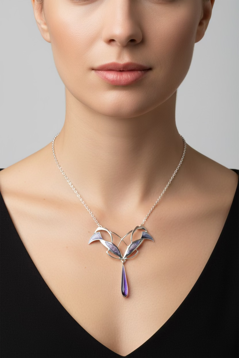Dusty Purple Mackintosh Art Deco Necklace