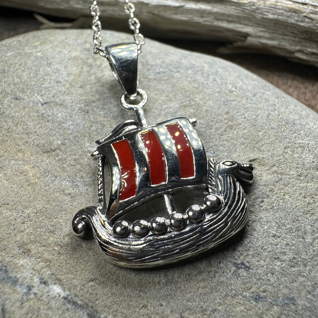 Red Sails Viking Ship Necklace