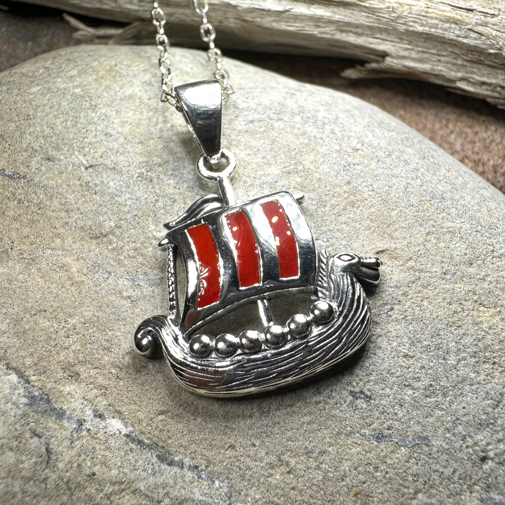 Red Sails Viking Ship Necklace