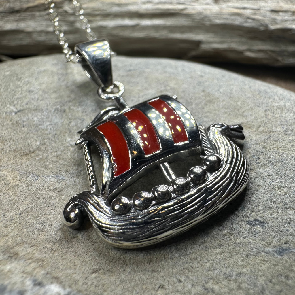 Red Sails Viking Ship Necklace