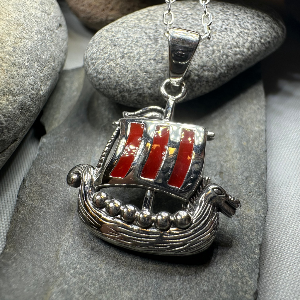 Red Sails Viking Ship Necklace
