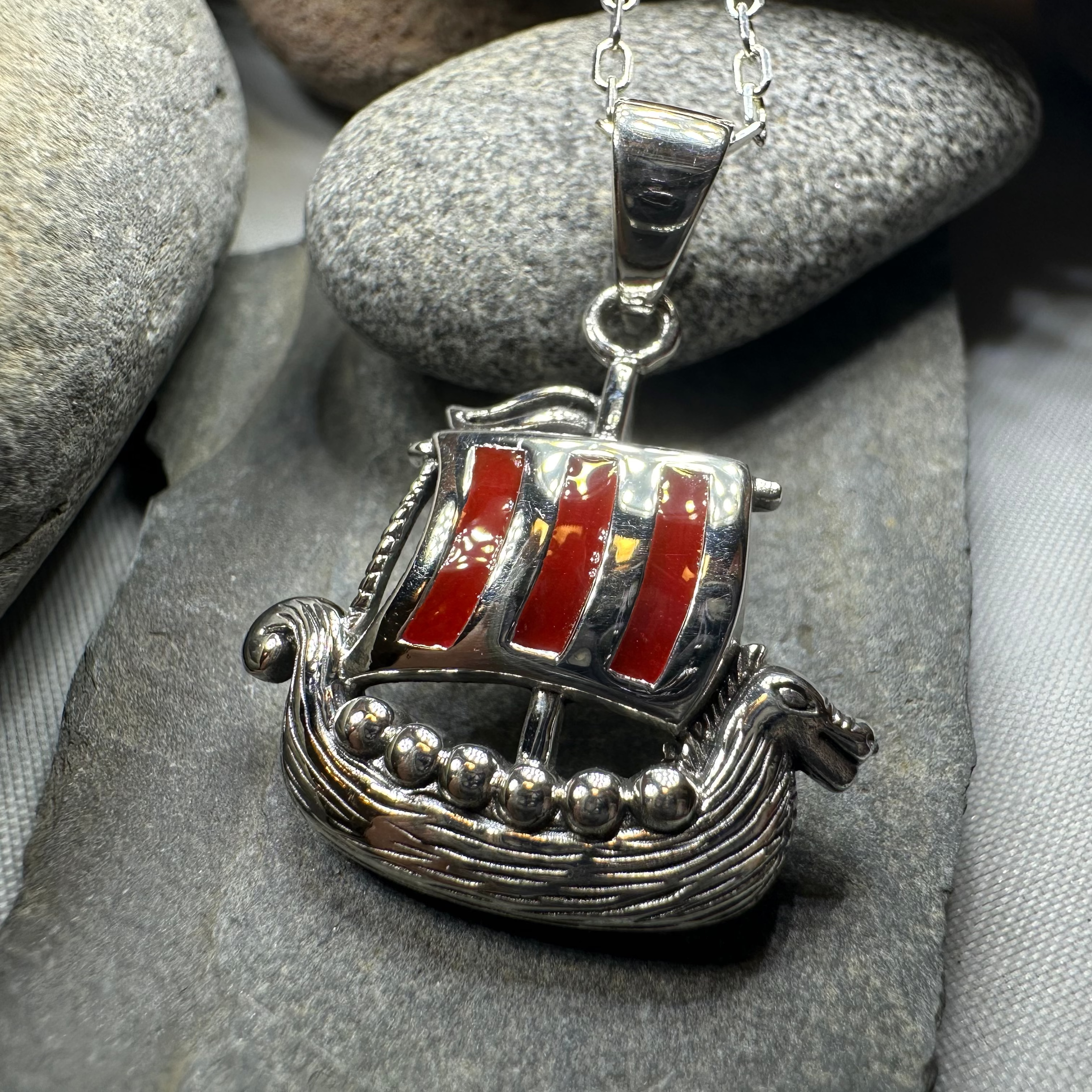 Red Sails Viking Ship Necklace