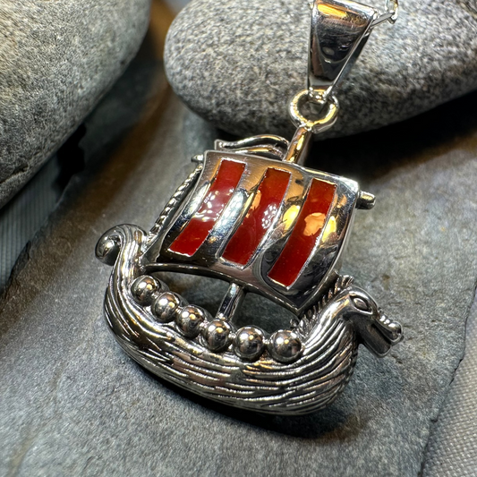 Red Sails Viking Ship Necklace