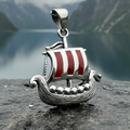 Red Sails Viking Ship Necklace