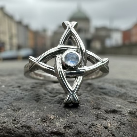 Moonstone Saint Brigid's Cross Ring