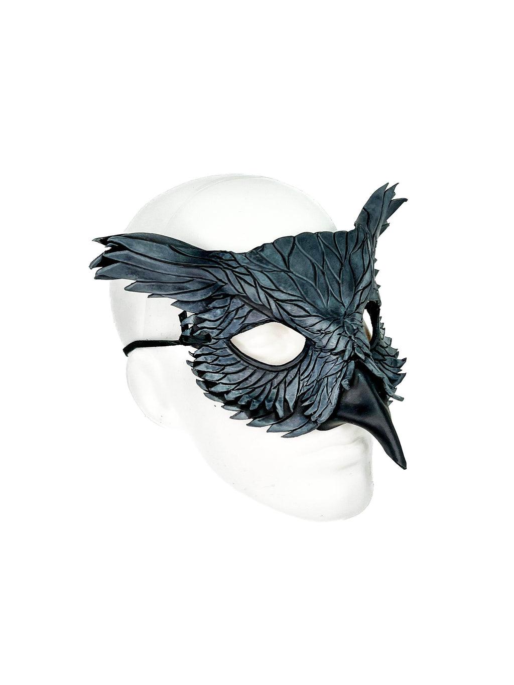 Layered Horned Owl Handmade Genuine Leather Mask in Grey - 