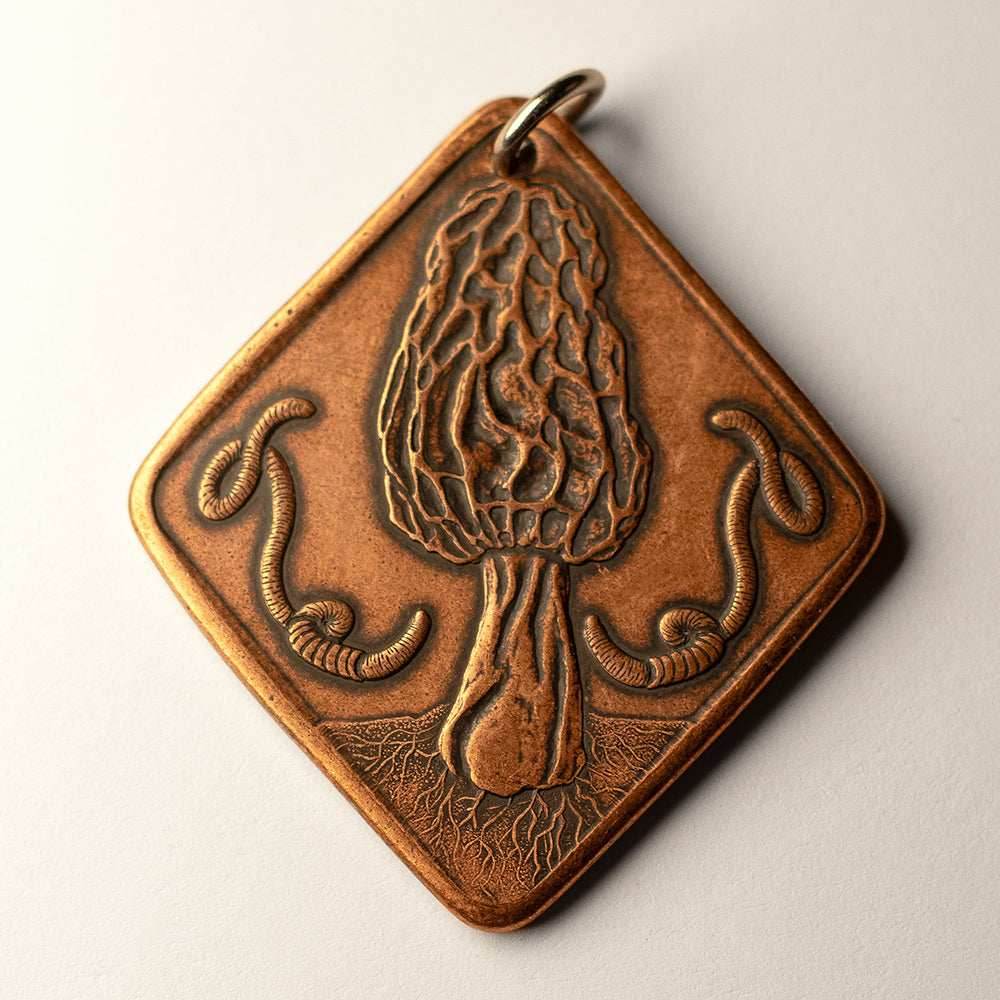 Morel and Amanita Mushrooms of Earth Charm or Necklace in Solid Copper - Charm only