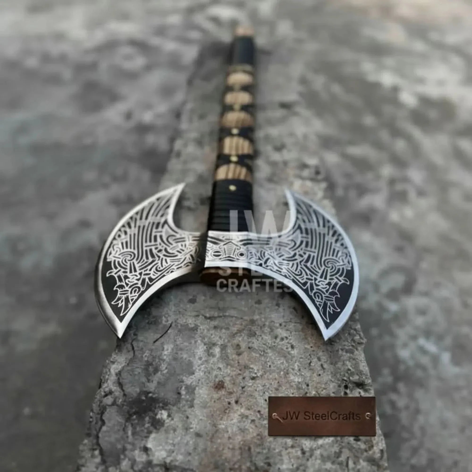 Hand-Engraved Double-Headed Nordic Inspired Decorative Axe