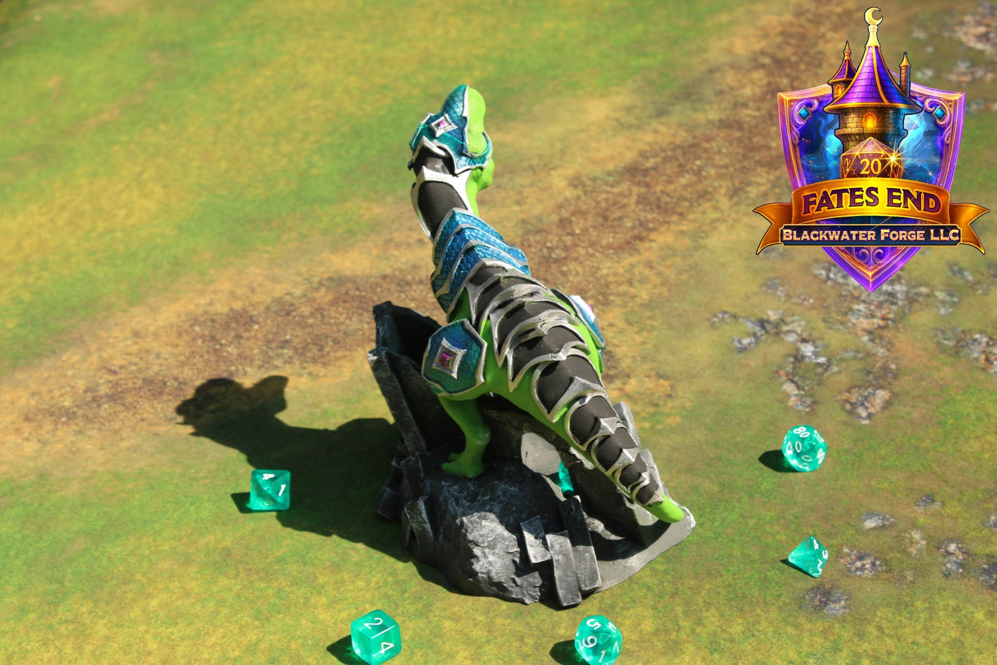 Armored War T-Rex 3D Printed Dice Tower – Fate's End Collection by Kim Bolt - Unleash Prehistoric Power! - Black / Yes- Include Random Dice Set