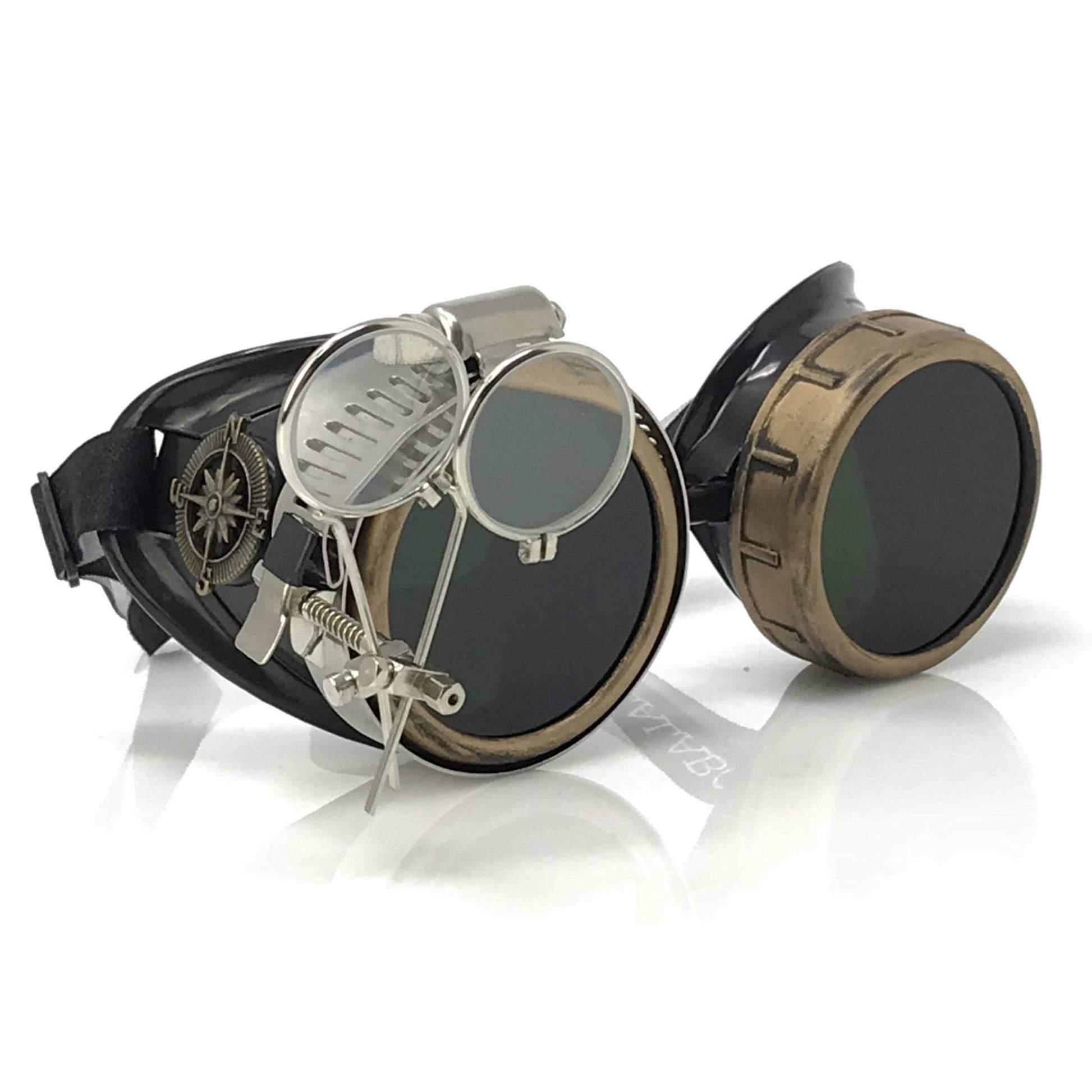 Steampunk Goggles with magnifying loupes black lenses - 