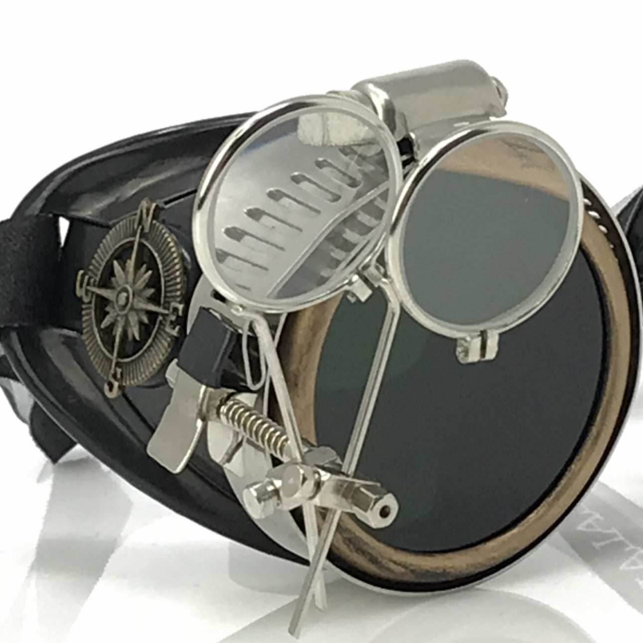 Steampunk Goggles with magnifying loupes black lenses - 