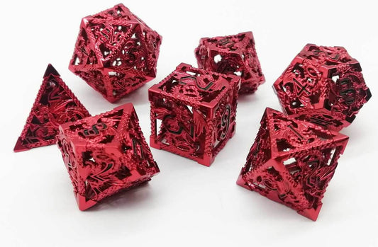 (Ruthless Red) Deadly Dragon Dice: Shards of Oblivion Hollow Metal - 7-Dice Set