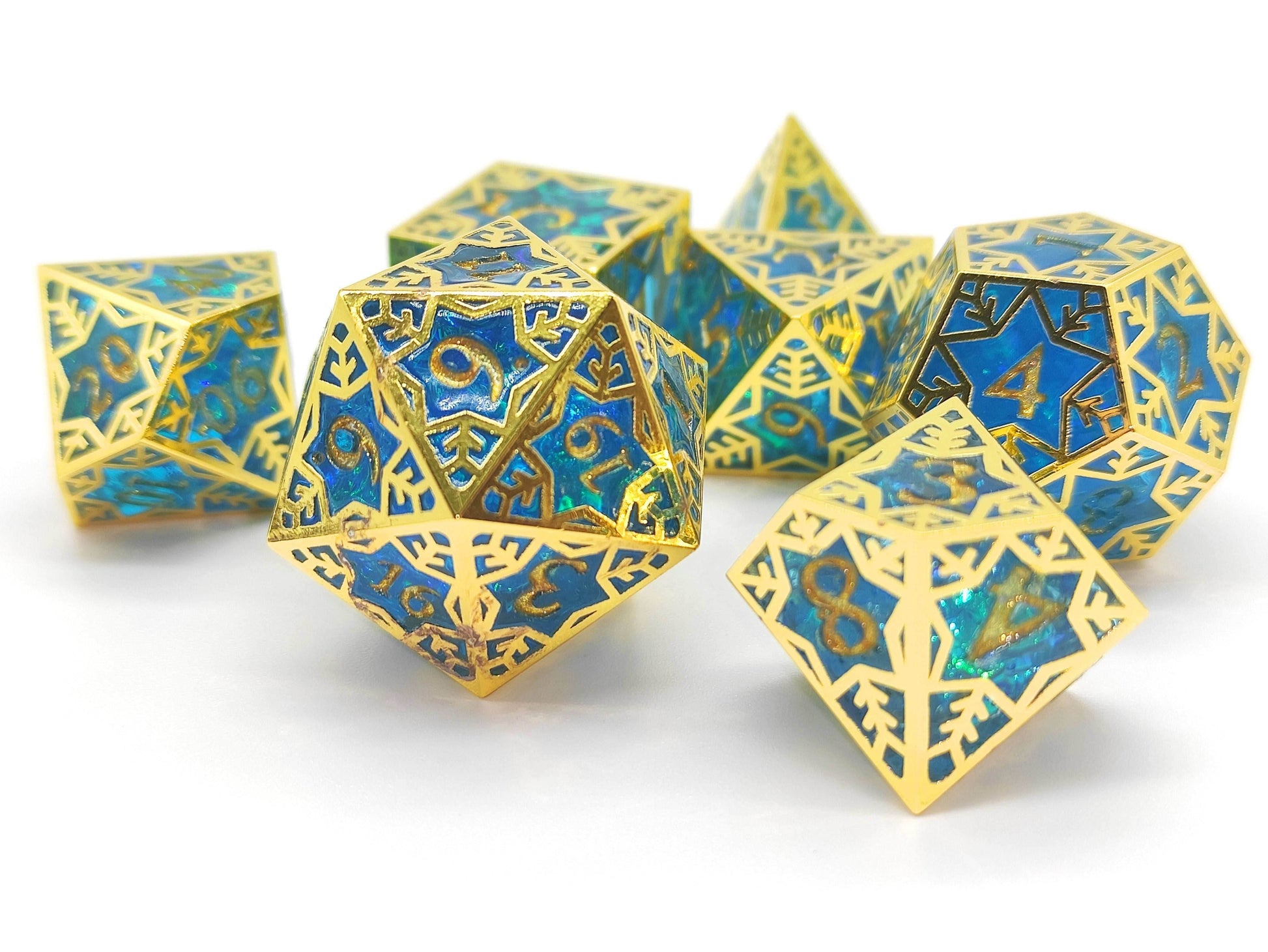 Gilded Permafrost Forged in Frost Dice Set (Resin Dice Encased in Metal) - 
