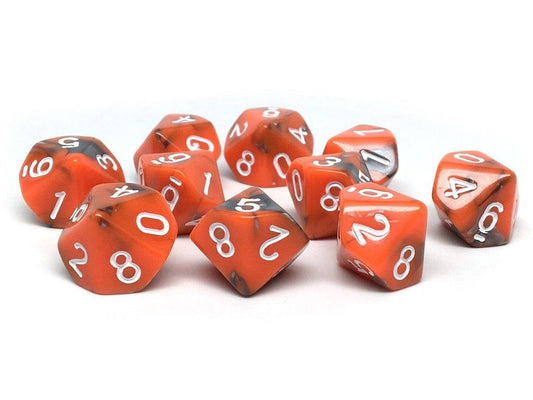 Pack D10 - Pack de dix comptes de dés à 10 faces en granit orange et gris