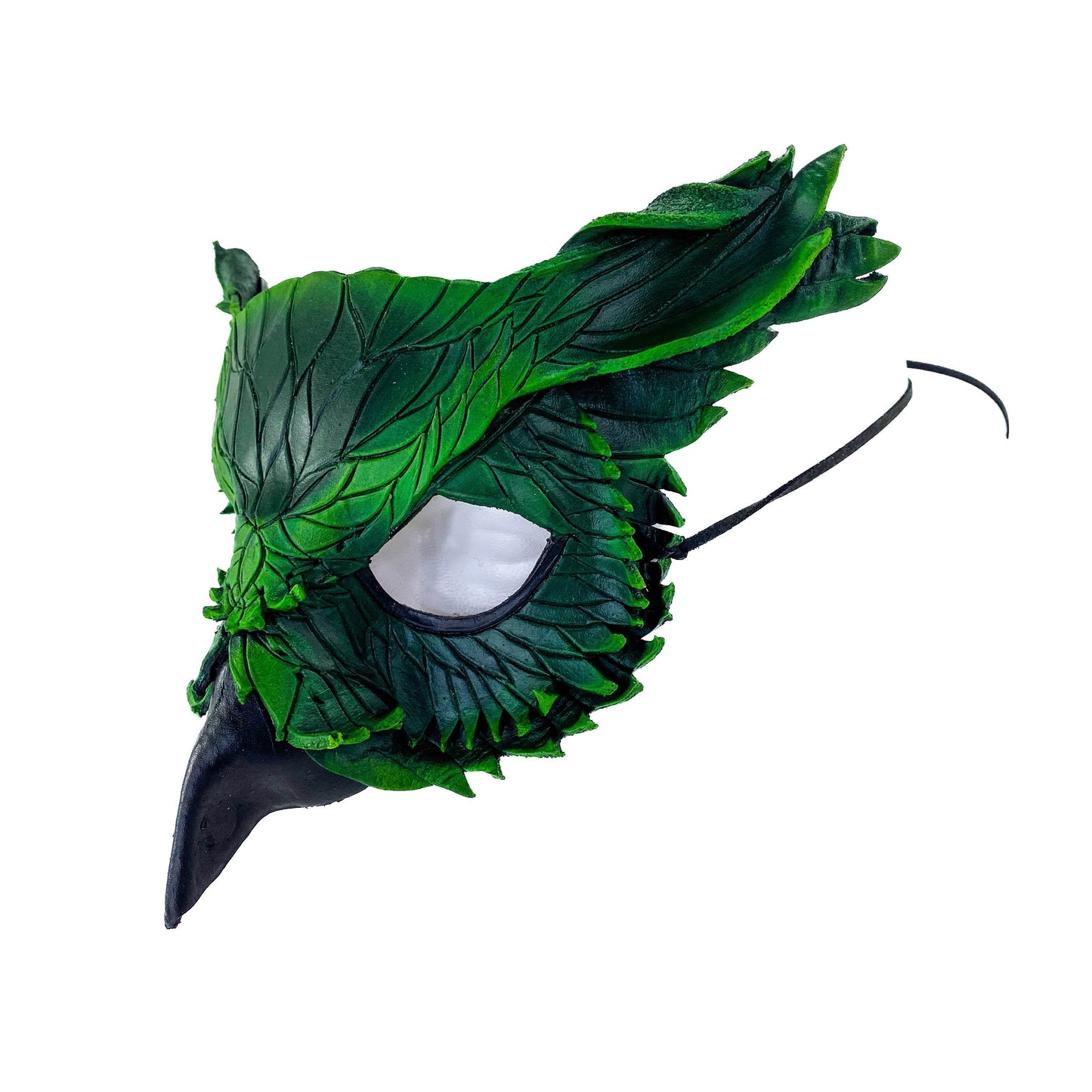 Layered Horned Owl Handmade Genuine Leather Mask in Green - 