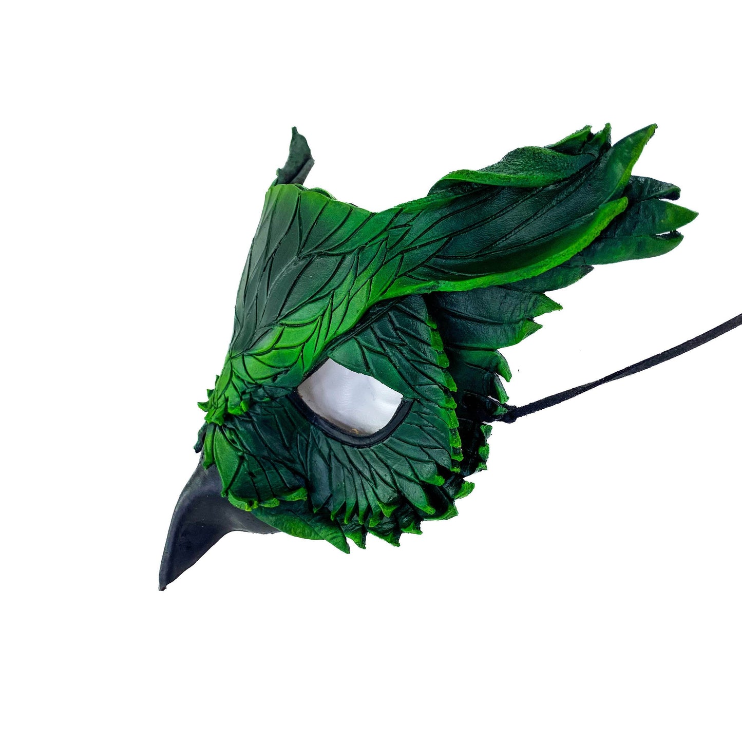 Layered Horned Owl Handmade Genuine Leather Mask in Green - 