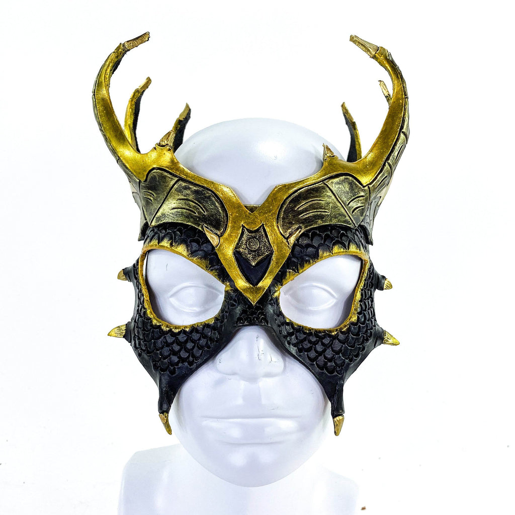 Dragon Crown Eye Mask - Handmade Genuine Leather - Masquerade, Halloween or Cosplay Costume - 