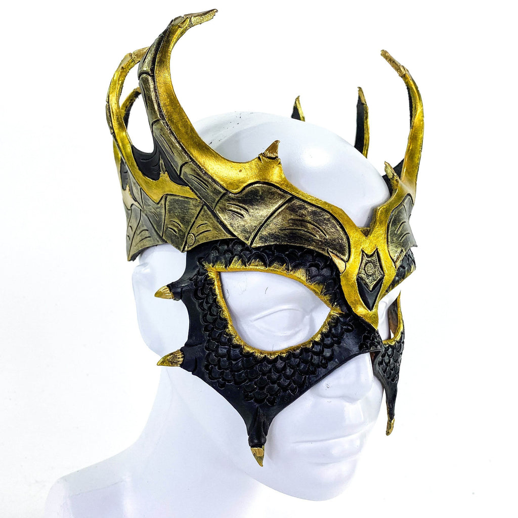 Dragon Crown Eye Mask - Handmade Genuine Leather - Masquerade, Halloween or Cosplay Costume - 