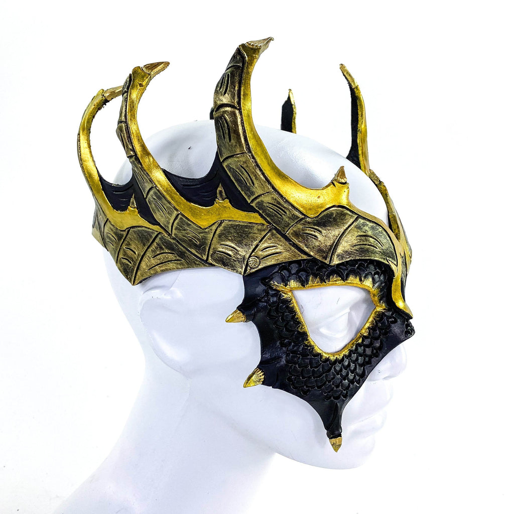 Dragon Crown Eye Mask - Handmade Genuine Leather - Masquerade, Halloween or Cosplay Costume - 