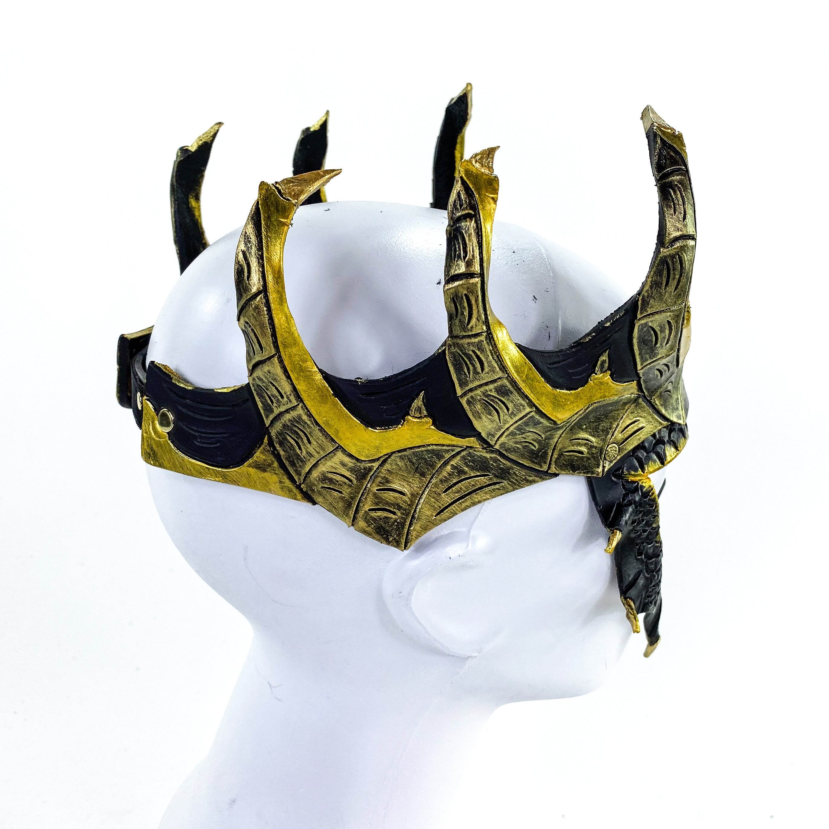Dragon Crown Eye Mask - Handmade Genuine Leather - Masquerade, Halloween or Cosplay Costume - 