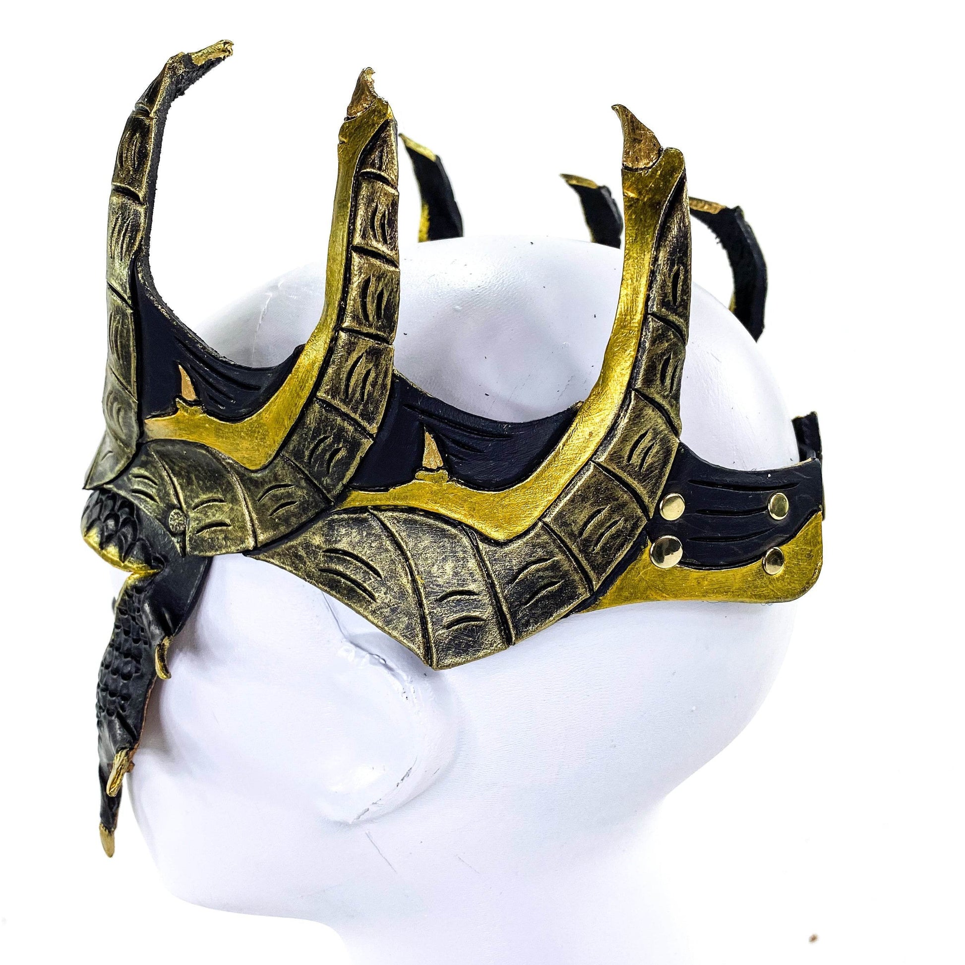 Dragon Crown Eye Mask - Handmade Genuine Leather - Masquerade, Halloween or Cosplay Costume - 