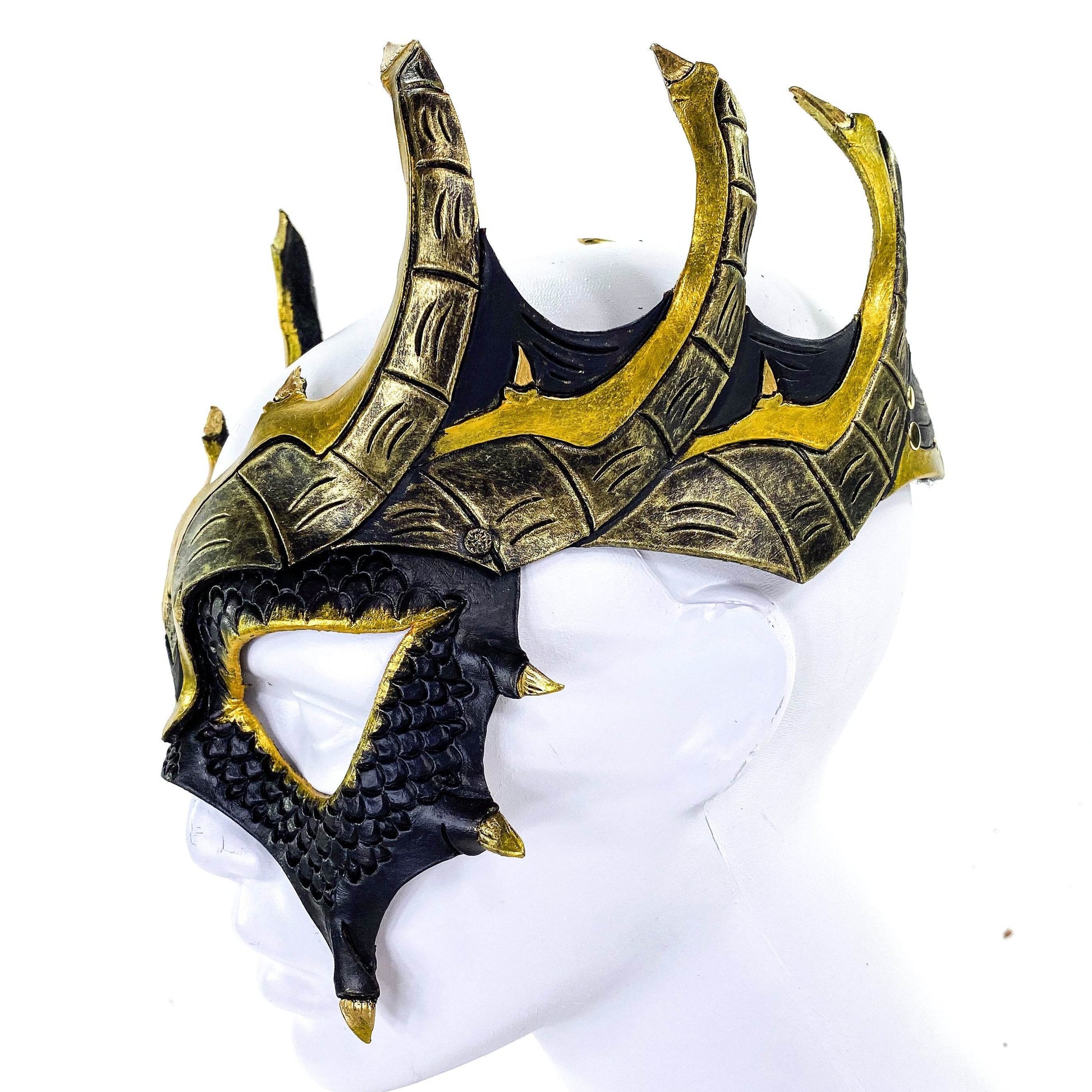 Dragon Crown Eye Mask - Handmade Genuine Leather - Masquerade, Halloween or Cosplay Costume - 