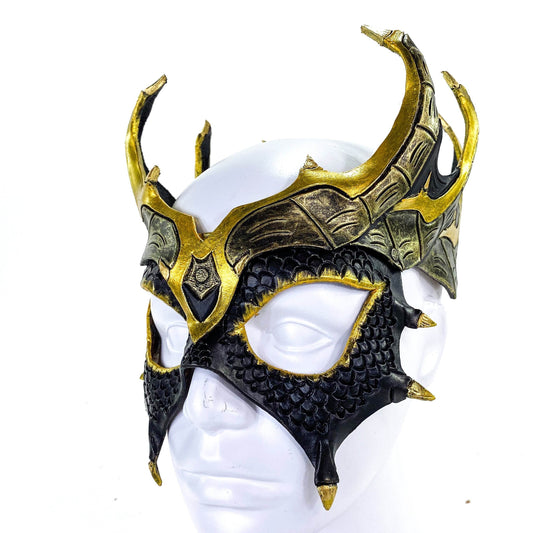 Dragon Crown Eye Mask - Handmade Genuine Leather - Masquerade, Halloween or Cosplay Costume - 