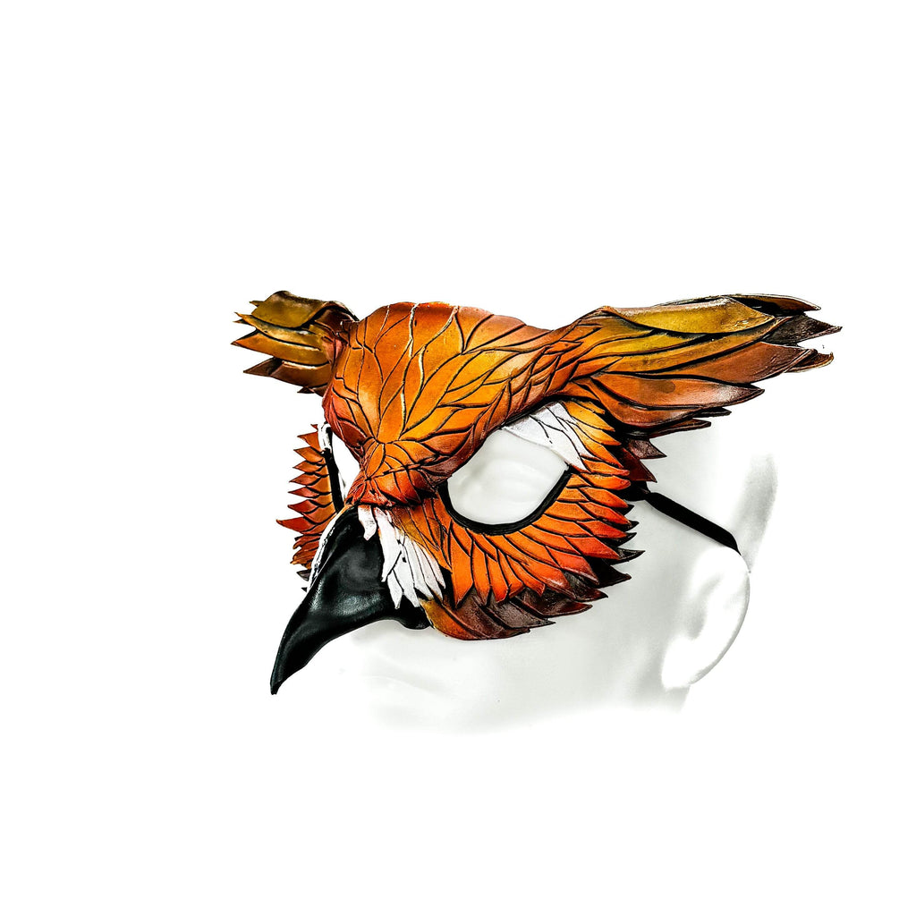 Layered Horned Owl Handmade Genuine Leather Mask In Sienna Shades - 