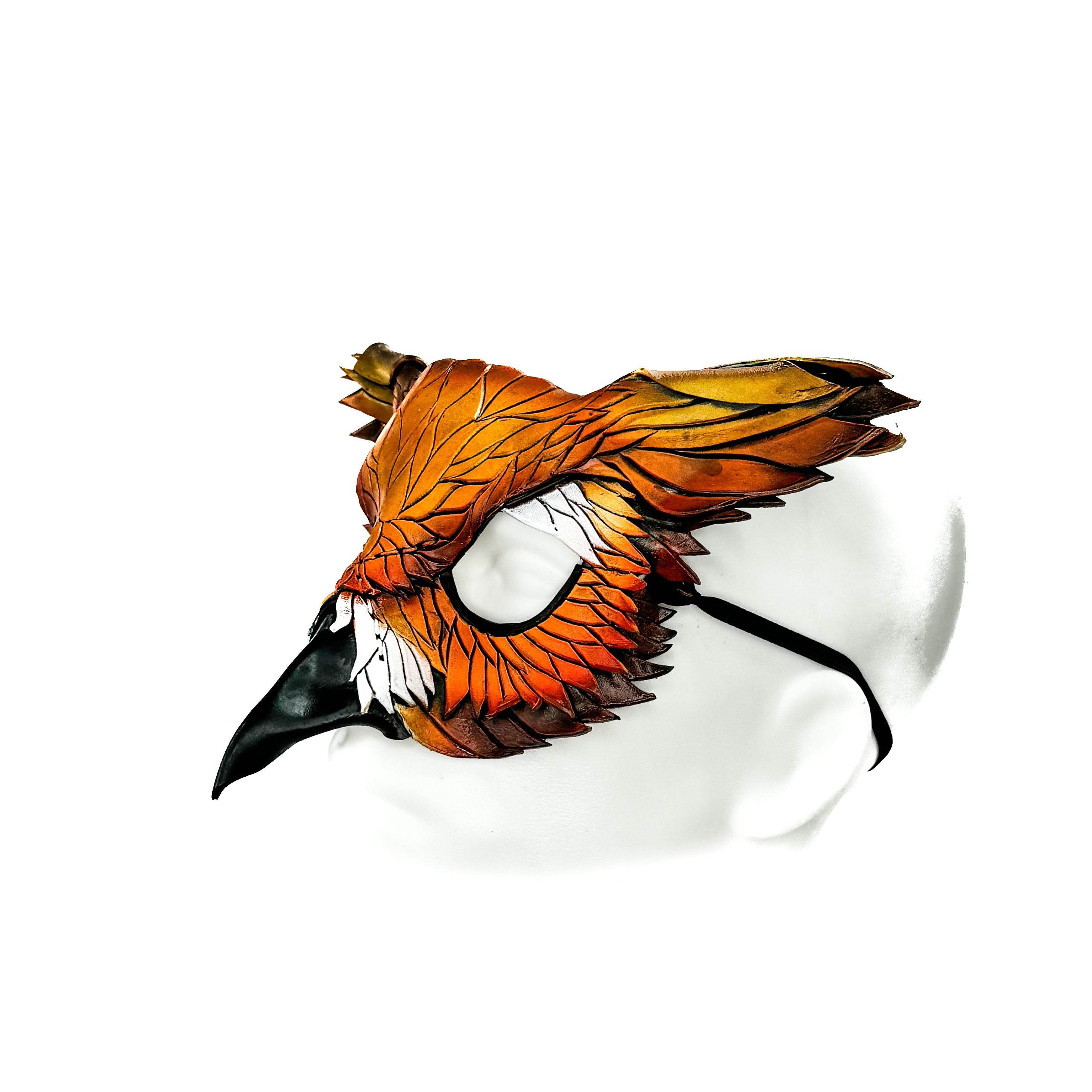Layered Horned Owl Handmade Genuine Leather Mask In Sienna Shades - 
