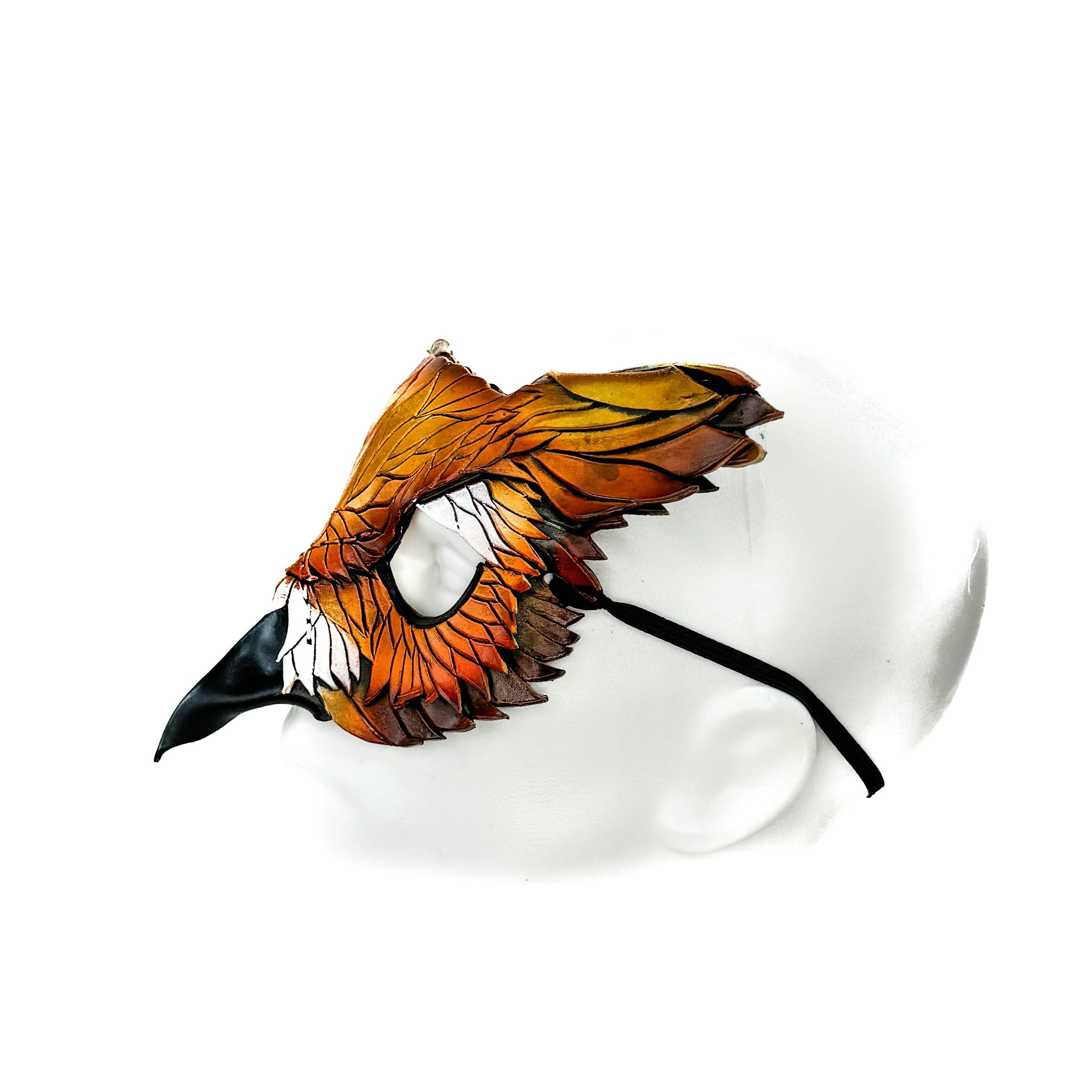 Layered Horned Owl Handmade Genuine Leather Mask In Sienna Shades - 