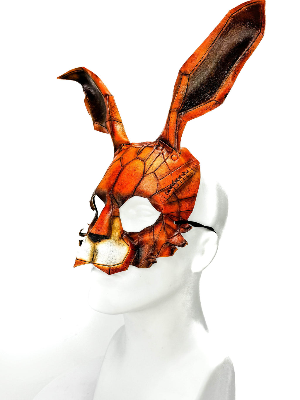 In Stock - Geometric Bunny Leather Mask in Sienna - Black