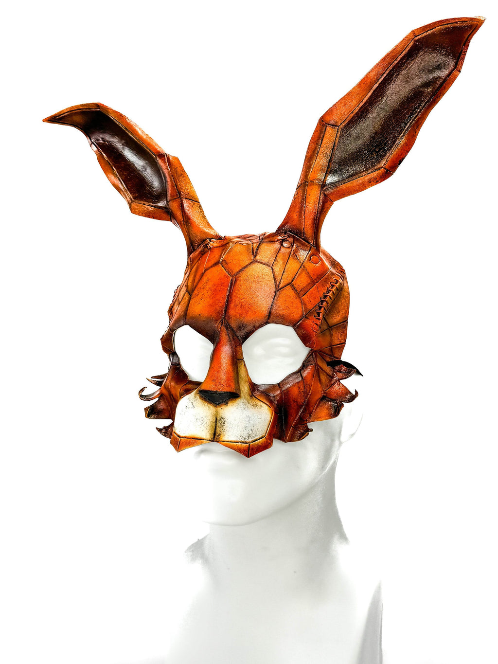 In Stock - Geometric Bunny Leather Mask in Sienna - Black