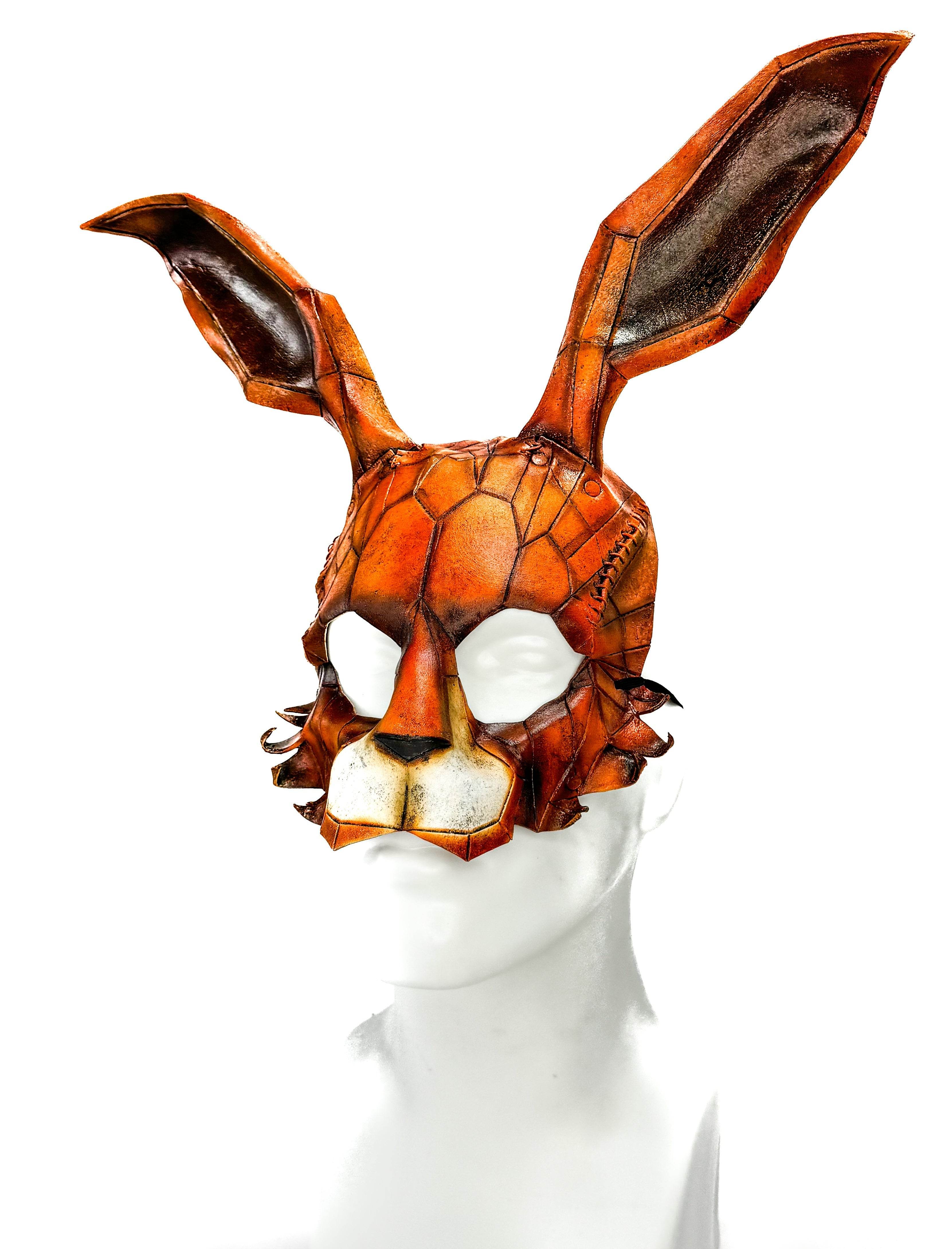 In Stock - Geometric Bunny Leather Mask in Sienna - Black
