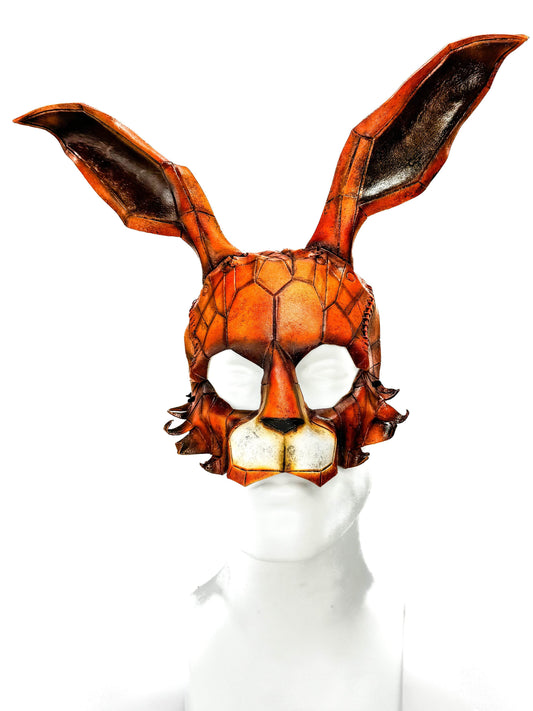 In Stock - Geometric Bunny Leather Mask in Sienna - Black