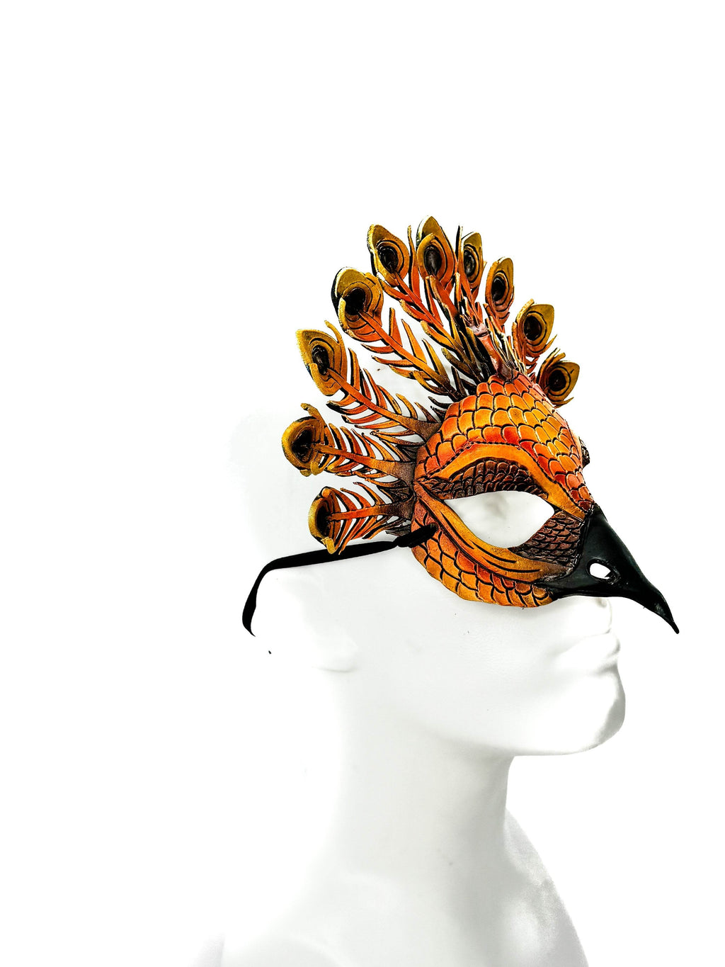 Layered Horned Owl Handmade Genuine Leather Mask In Sienna Shades - 