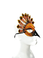 Layered Horned Owl Handmade Genuine Leather Mask In Sienna Shades - 