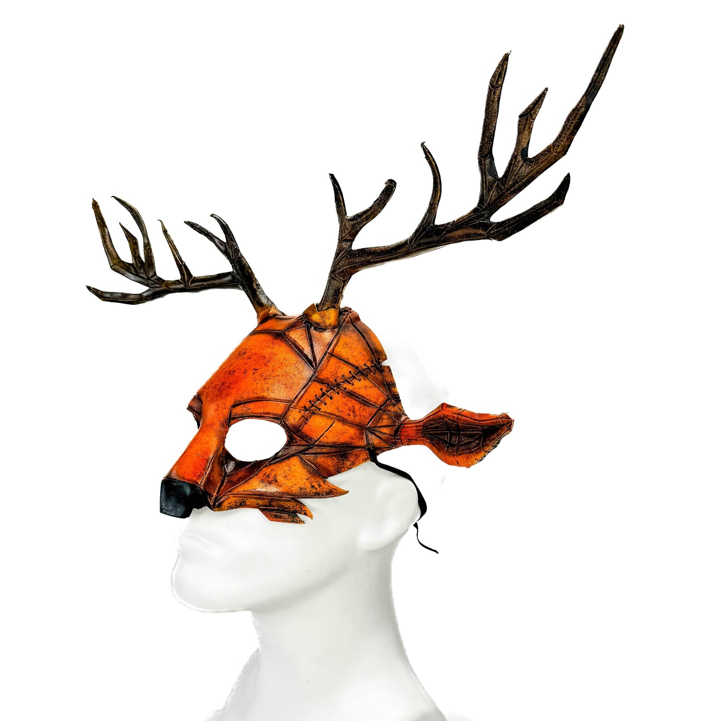 Geometric Deer Genuine Leather Mask In Sienna - 