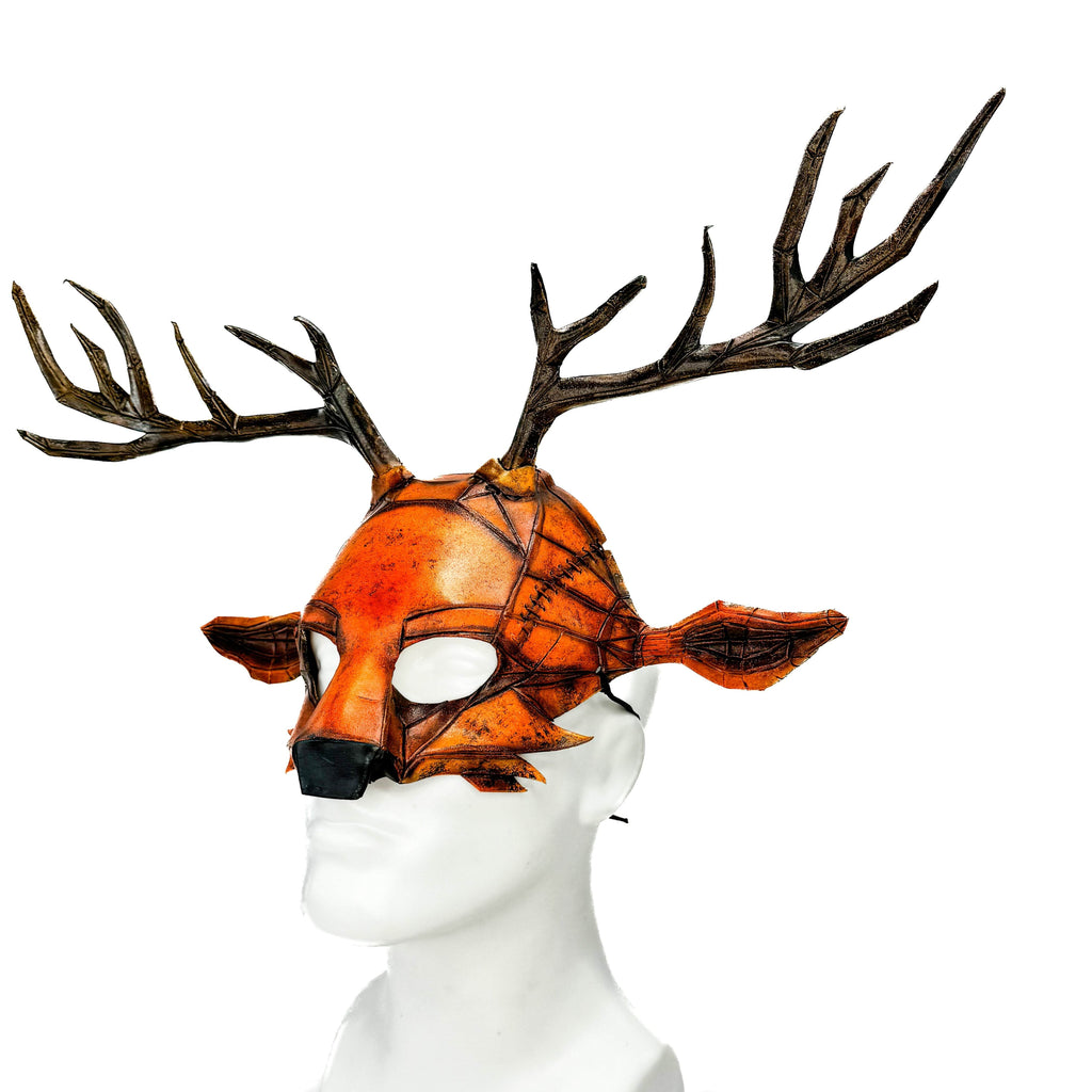 Geometric Deer Genuine Leather Mask In Sienna - 