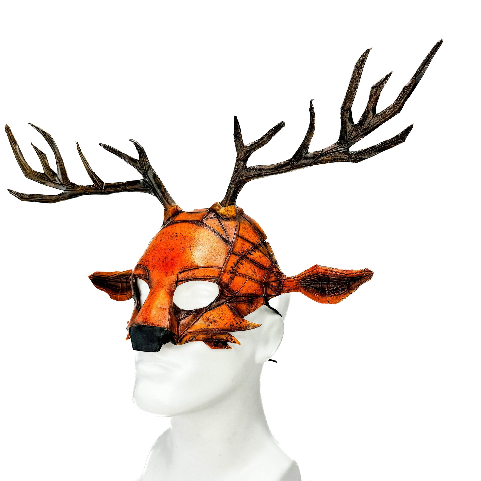 Geometric Deer Genuine Leather Mask In Sienna - 
