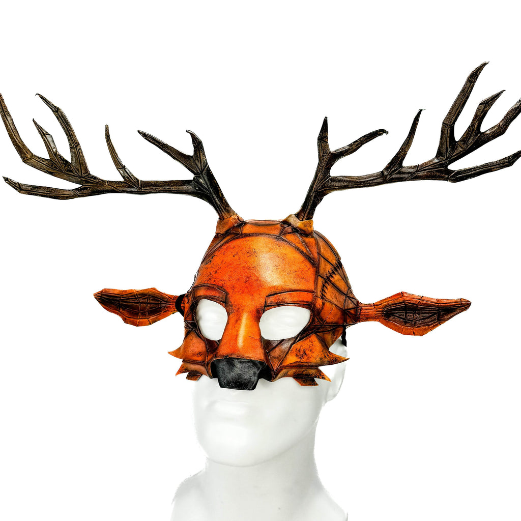 Geometric Deer Genuine Leather Mask In Sienna - 