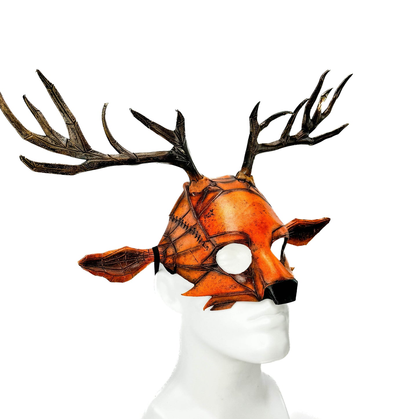 Geometric Deer Genuine Leather Mask In Sienna - 