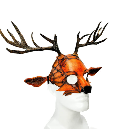 Geometric Deer Genuine Leather Mask In Sienna - 