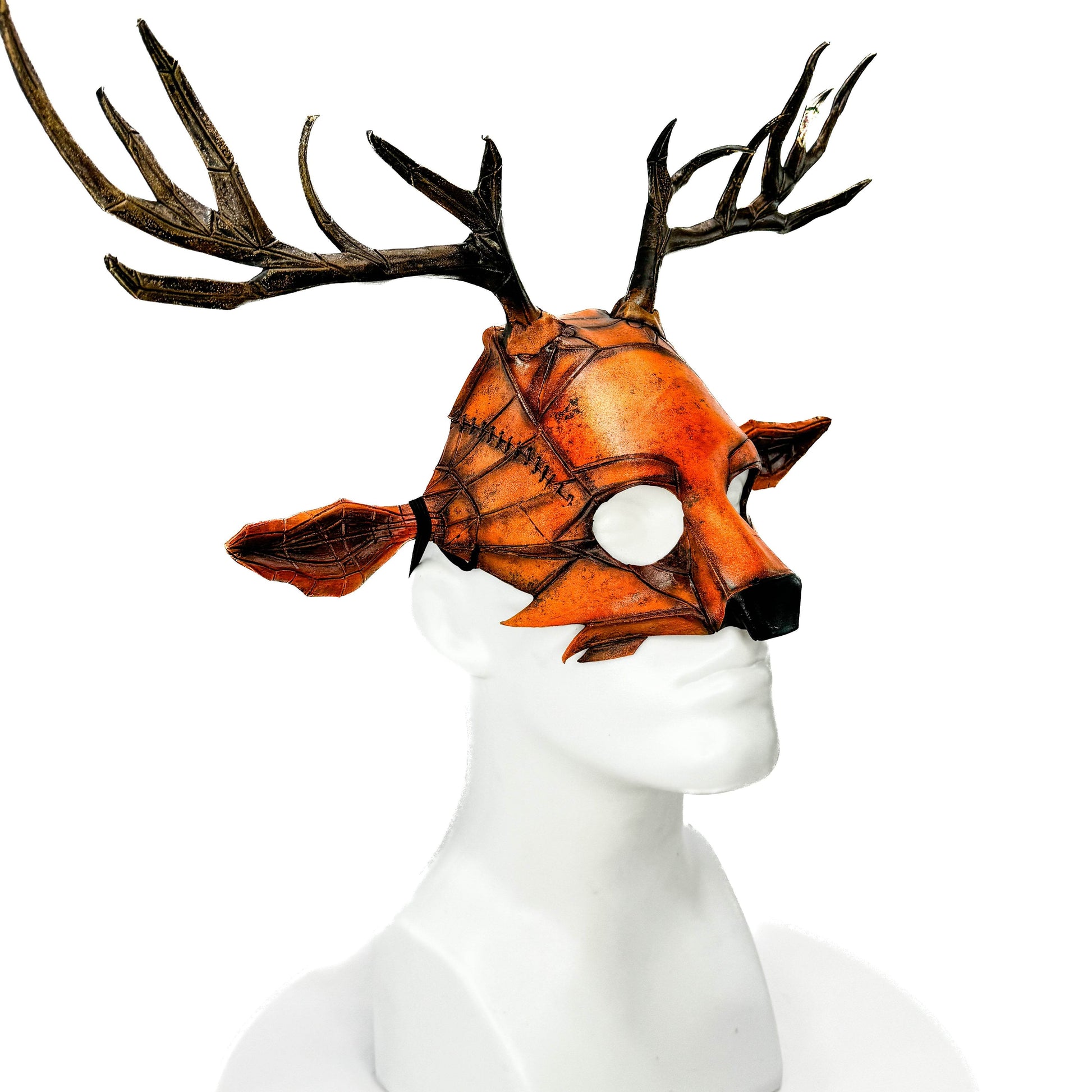 Geometric Deer Genuine Leather Mask In Sienna - 