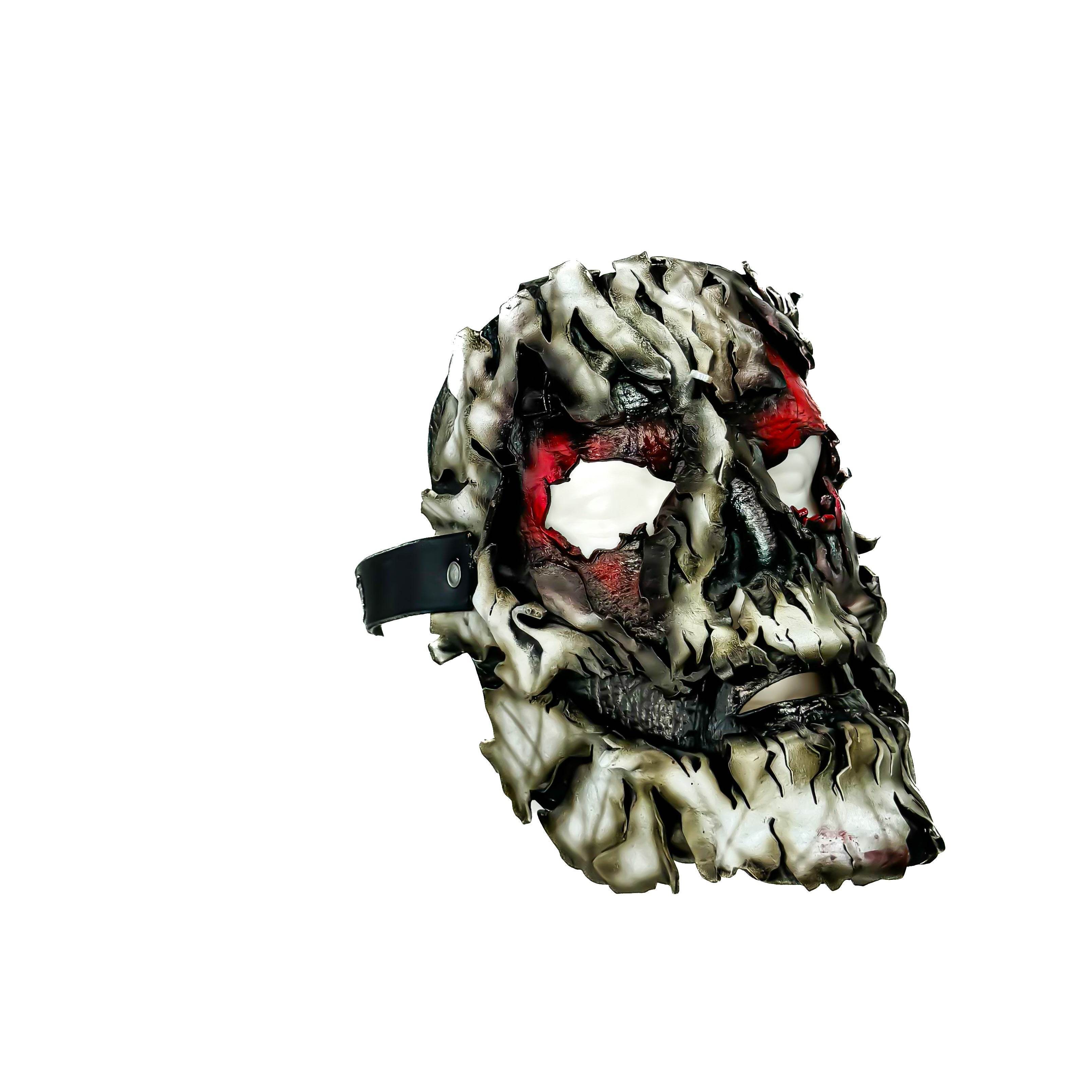 Genuine Leather Mask - Shattered Clown - Thick Straps w Velcro Included - Wide Mouth Edition - Leather Ties